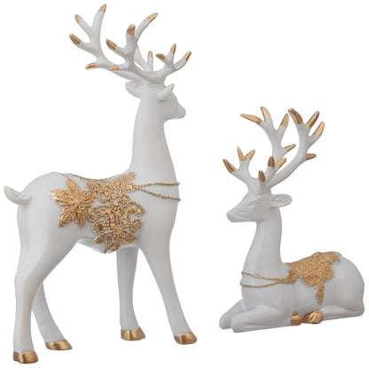Amazon Basics Creative Resin Golden and White Reindeer Sculptures | Beautiful Home Decor Handicraft Resin | Elevates The Energy of Your Room (Pack of 2, White and Golden)