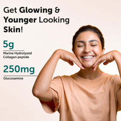 Neuherbs Collagen Supplement | Marine Skin Glow Collagen Peptides for Men & Women | With Hyaluronic Acid, Biotin, Vitamin C & E for Glowing & Youthful Skin | Orange Flavour, 200g