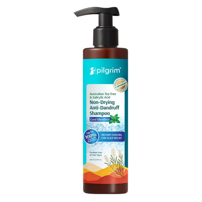Pilgrim Australian Tea Tree & Salicylic Acid Anti-Dandruff Shampoo with Cool Menthol | Up to 100% Dandruff Reduction*| Soothes Itchy Scalp | Non-Drying Formula | All Hair Types | For Men & Women (200ml)