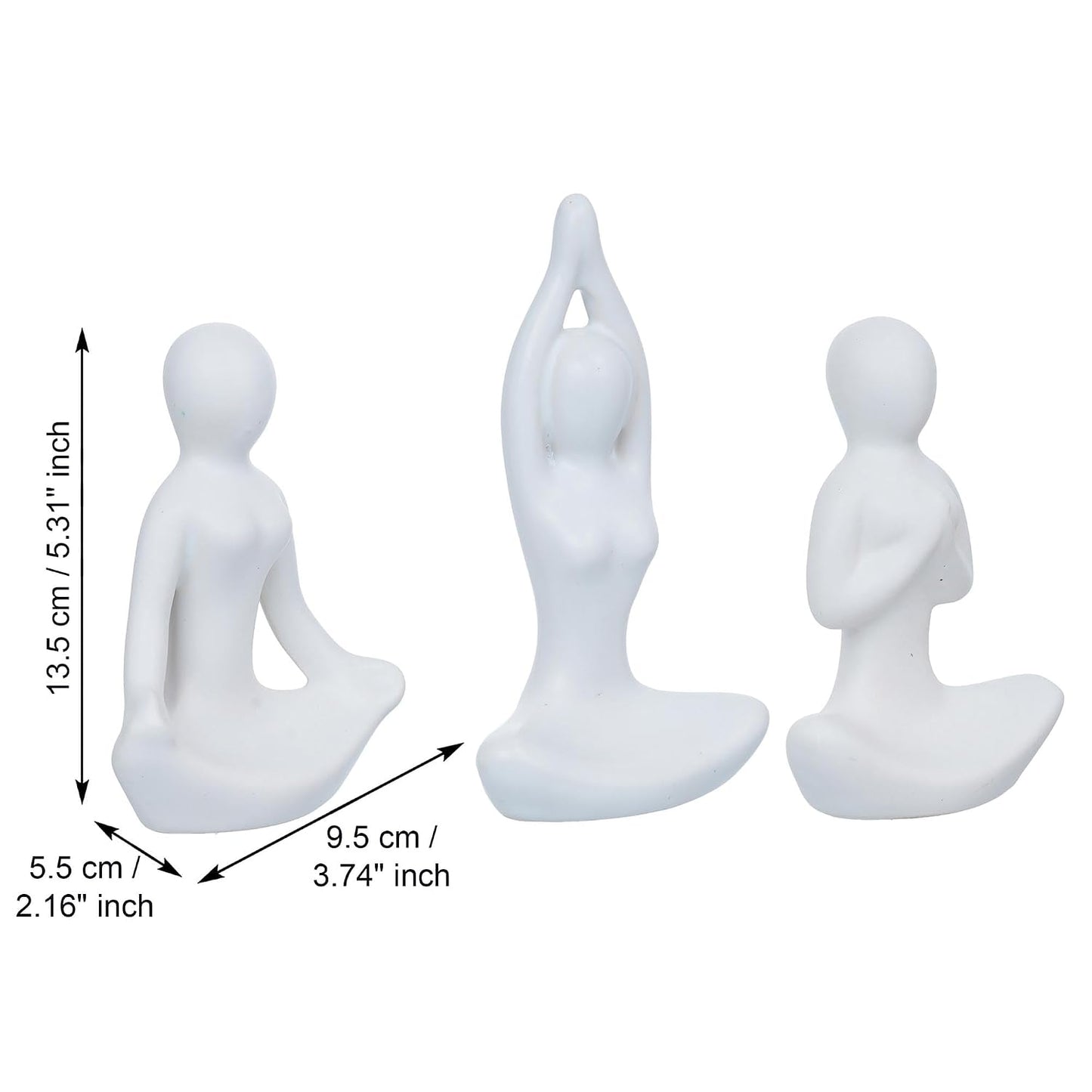 eCraftIndia Set of 3 White Ceramic Meditation Yoga Pose Statue | Yoga Women Figurine Home Decor Items Showpiece for Meditation Room Living Room Bedroom Table Shelf TV Unit | Gift for Birthday