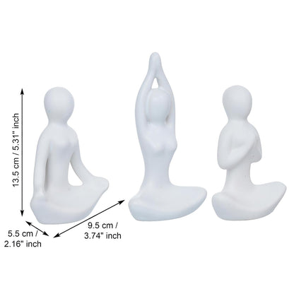 eCraftIndia Set of 3 White Ceramic Meditation Yoga Pose Statue | Yoga Women Figurine Home Decor Items Showpiece for Meditation Room Living Room Bedroom Table Shelf TV Unit | Gift for Birthday