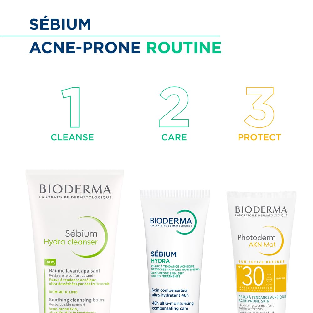 Bioderma skincare products for acne-prone skin with 'Sébium' and 'Photoderm' branding.