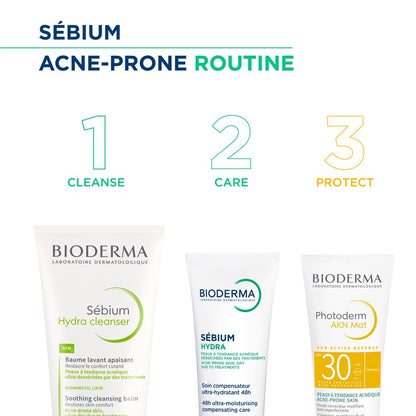 Bioderma skincare products for acne-prone skin with 'Sébium' and 'Photoderm' branding.