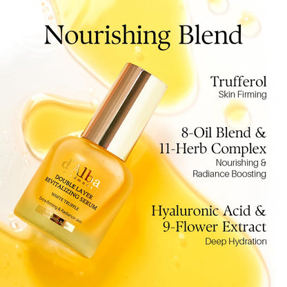 d'alba Piedmont Italian White Truffle Double Layer Revitalizing Serum, 100hr Hydration, Hyaluronic Acid and Centella Asiatica, Skin Firming and Tightening, Long-lasting Korean Skin Care, 30ml
