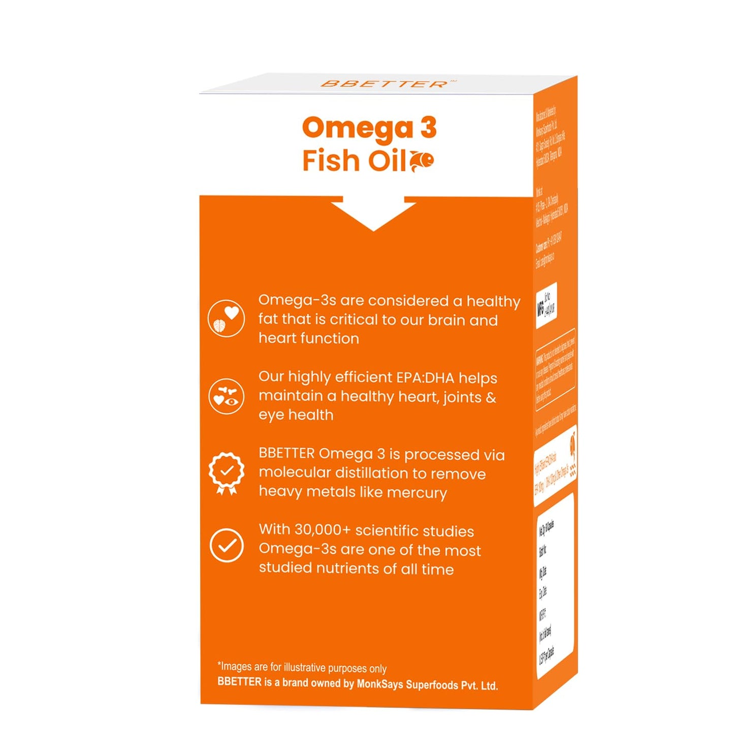 BBETTER Omega 3 Fish Oil Capsules 1000mg | Lab Tested Fish Oil Capsules | Lab Report Attached |High Absorption for Heart, Joints, Eyes & Brain | No Fishy Burps |180 EPA :120 DHA | 60 Softgels