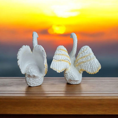 Fiber Resin Swan Pair Idol for Home Decor | Feng Shui Vastu Love & Harmony Symbol | Decorative Bird Showpiece for Living Room Bedroom Table Shelf Gift | 15x10x18 cm (Regular Quality)