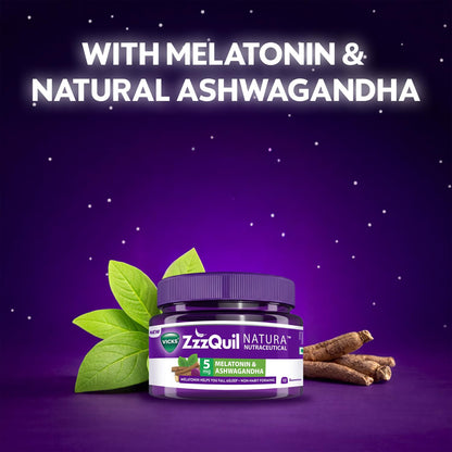 Vicks ZzzQuil Natura, 10s Pack, Non-Addictive Sleep-Aid Gummy, Melatonin helps you fall Asleep Fast