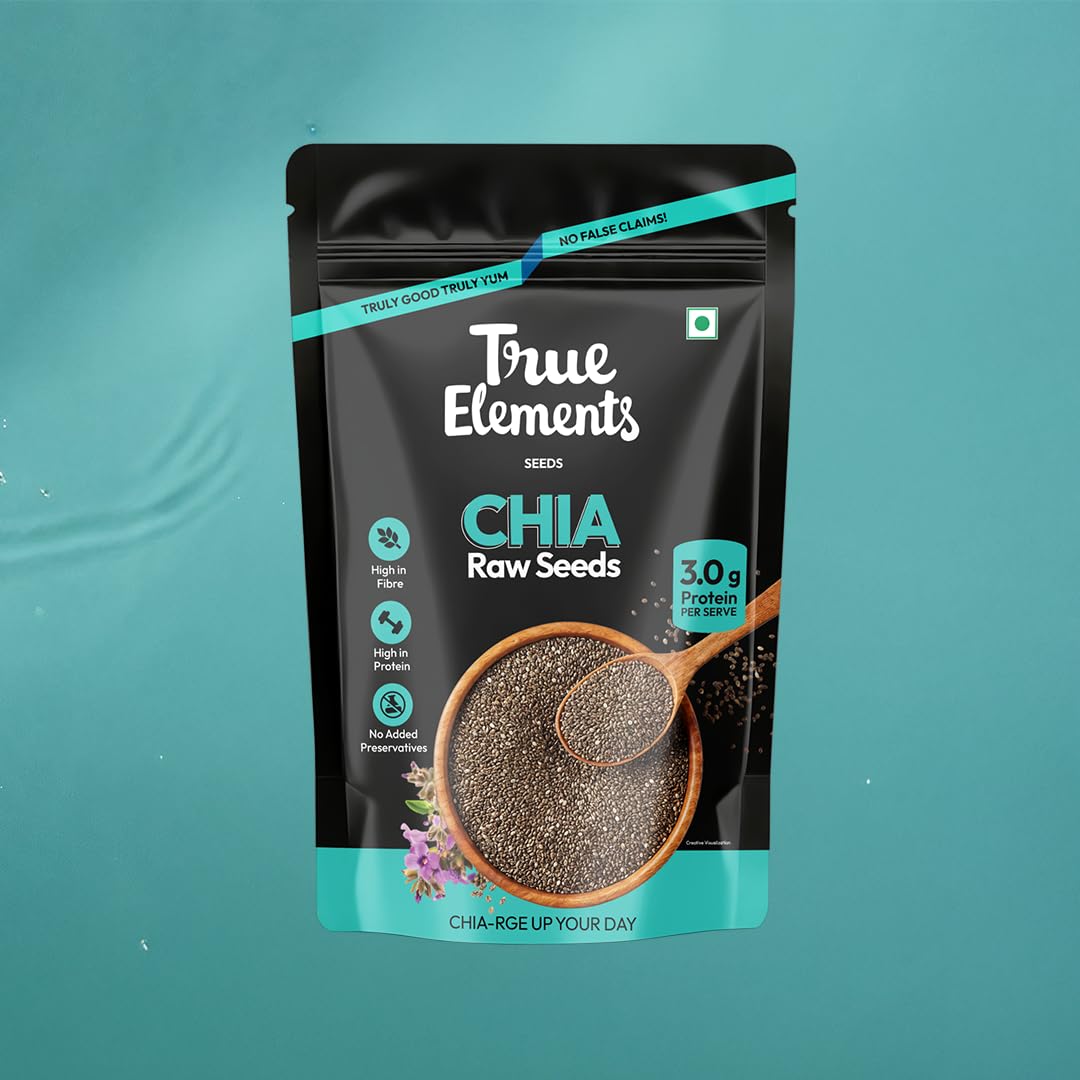 True Elements Raw Chia Seeds 500g - Dirt & Stone Free Premium Chia Seeds | 30 days pack | High Fibre & Plant Protein | Helps with Weight Management | Good for Summer Hydration | Super Seeds for Smoothies, Oats & summer Drinks