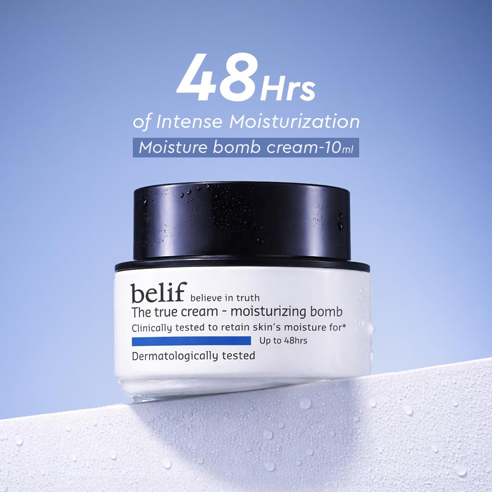 Moisturizing cream jar with '48 Hrs of Intense Moisturization' text on a blue background