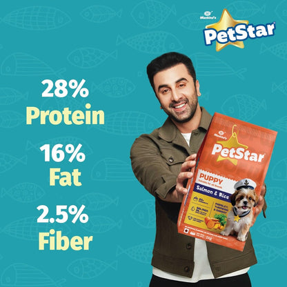 Mankind Petstar Puppy Dry Dog Food (High Protein) Salmon & Rice Flavor, 1kg Pack | Improves Muscle & Strength, Supports Immunity, Protects Liver & Kidney