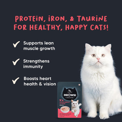Meowsi by HUFT Chicken Breast with Duck Mousse Cat Food - 80 gm | Creamy & Protein-Rich Wet Food for Persian & All Breeds | Supports Digestion & Healthy Growth