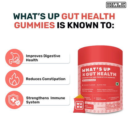 What’s Up Wellness Beauty & Gut Health Combo | Natural Biotin for Strong Hair, Vitamin A, B6, and C for Bright Skin + Prebiotics & Probiotics Supplement for Digestion, Constipation Relief & Immunity