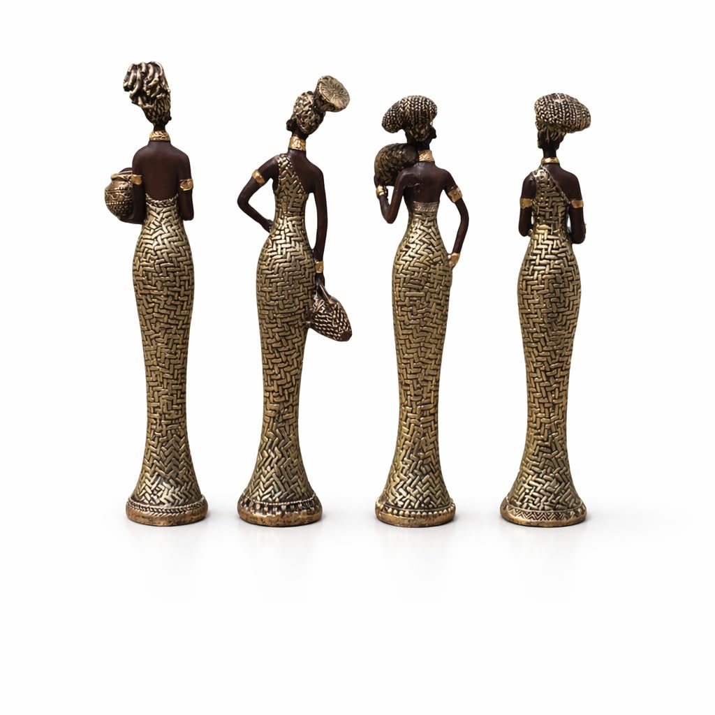 Vibrant Beautiful Finish Uniquely Hand Crafted Home Decor African Tribal Women Art Piece (African Lady Set of 4 with matki)