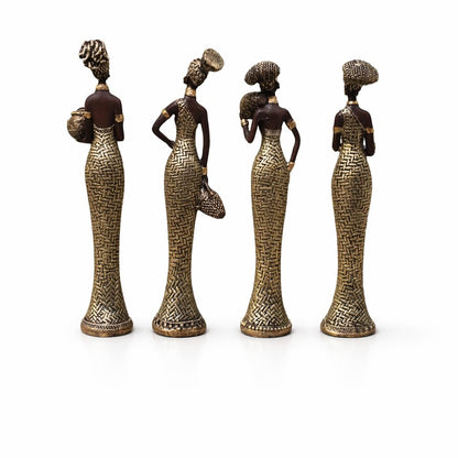 Vibrant Beautiful Finish Uniquely Hand Crafted Home Decor African Tribal Women Art Piece (African Lady Set of 4 with matki)