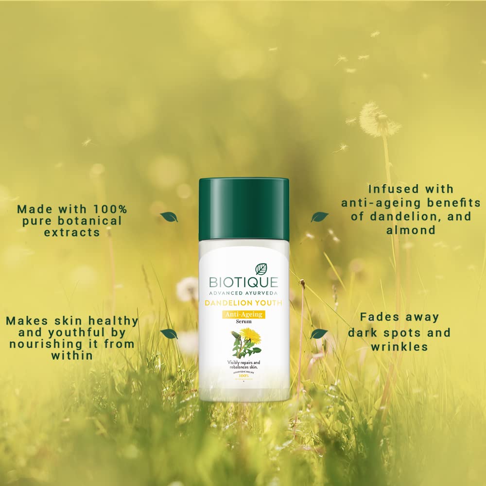 Biotique skincare product with green and white design on a natural background
