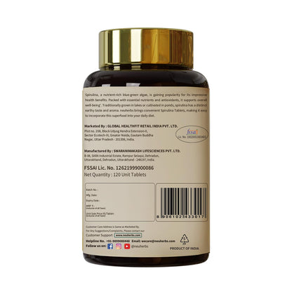 Neuherbs Spirulina 1000mg Per Serving - 120 Tablets | Boost Energy, Immunity & Metabolism | Supports Weight Management | 100% Pure & Natural