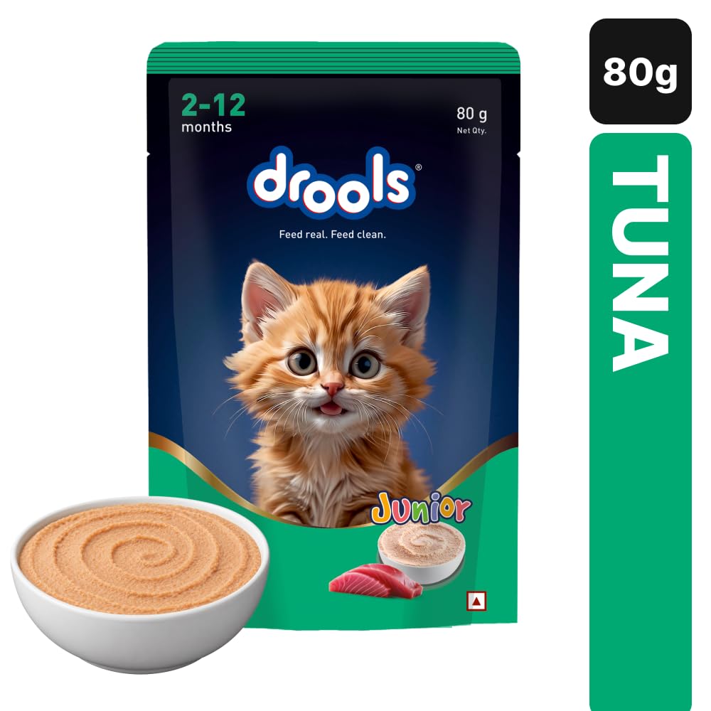 Drools Kitten Wet Mousse 80g | Tuna | High Protein | Promotes Hydration & Easy Digestion | Grain Free | No Artificial Additives | Enriched with Vitamins & Antioxidants