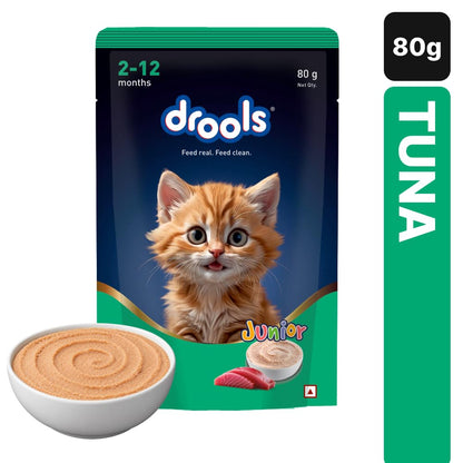 Drools Kitten Wet Mousse 80g | Tuna | High Protein | Promotes Hydration & Easy Digestion | Grain Free | No Artificial Additives | Enriched with Vitamins & Antioxidants