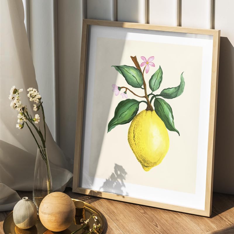 Zingy Lemon Botanical Wall Painting| Modern Art Painting for Living Room Bed Room and Office | 11 x 14 inches (Natural Frame)