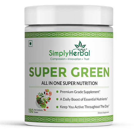 Simply Herbal Super Greens & Herbs Mix – Detox & Digestive Support with Spirulina, Amla, Chlorella & Antioxidants – 150g