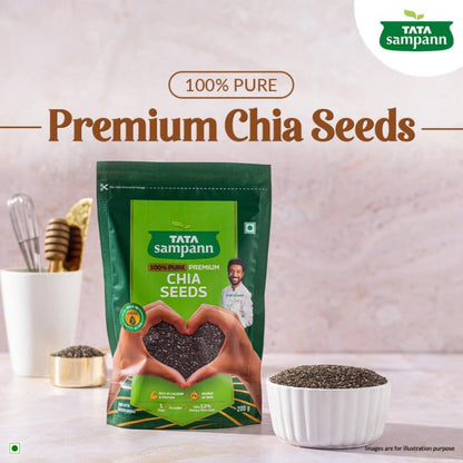 Tata Sampann Pure Chia Seeds, 200g, Rich in Calcium & Protein, Source of Iron, Trans Fat Free, Rich in Magnesium, Rich in dietary fibre, Rich In Omega 3 Fatty Acid