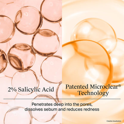 Cosmetic product with 2% Salicylic Acid and Patented Microclear Technology on a white background.