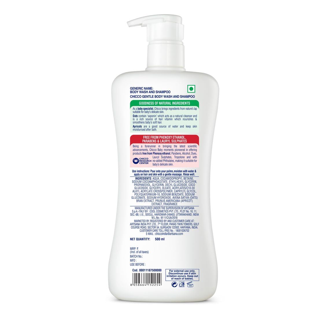 Chicco Baby Moments Gentle Body Wash And Shampoo For Rich Moisturised Skin & Soft Hair 500ml