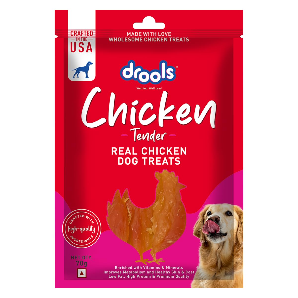 Drools Chicken Tender Dog Treat, 70 g | Made with Real Chicken | High Protein Training Treat | for Puppy & Adult Dogs