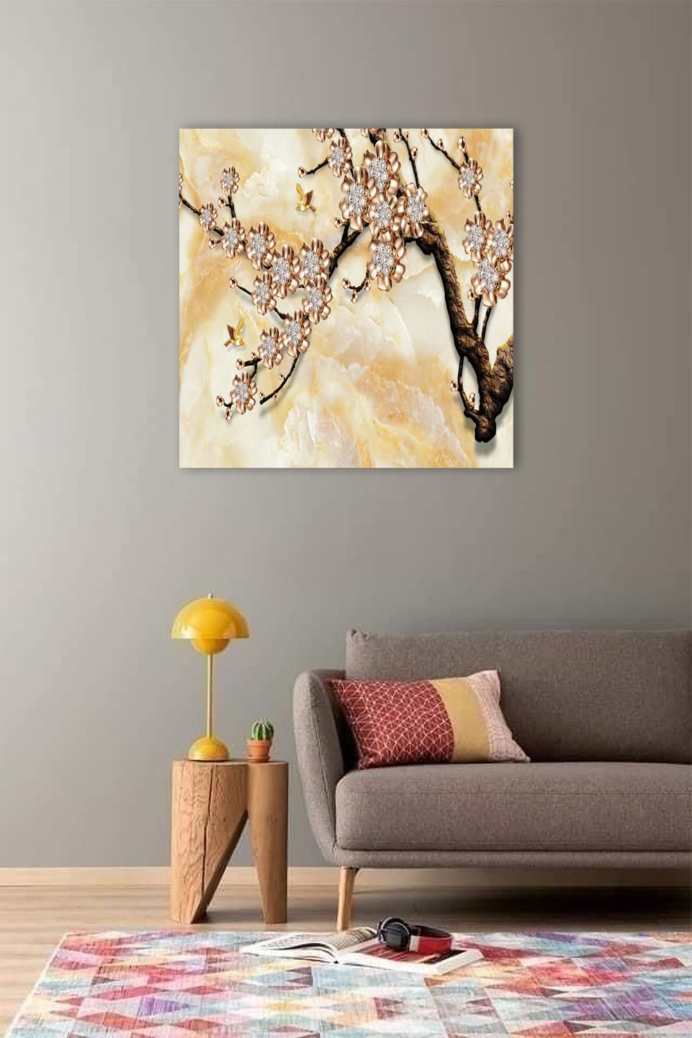 Printed Framed Canvas Painting for Home Decor Office Wall Studio Wall Living Room Decoration (22x22inch Wrapped) - 3D Gold Flower