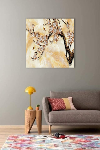 Printed Framed Canvas Painting for Home Decor Office Wall Studio Wall Living Room Decoration (22x22inch Wrapped) - 3D Gold Flower