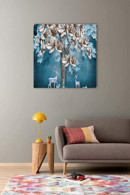 Printed Framed Canvas Painting for Home Decor Office Wall Studio Wall Living Room Decoration (22x22inch Wrapped) - Tree & Deer 3D