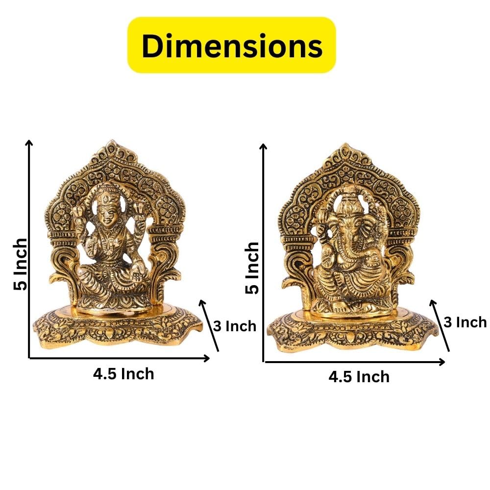 Laxmi Ganesh Set Idol Showpiece Metal Gold Plated Lakshmi Ganesha Idols for Diwali Gifts Puja (Set 1)
