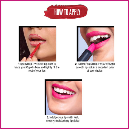 STREET WEAR Satin Smooth Lipstick -CUTE CRIMSON (Berry) - 4.2 gms - Longwear Creme Lipstick, Moisturizing, Creamy Formuation, 100% Color payoff, Enriched with Aloe vera, Vitamin E and Shea Butter