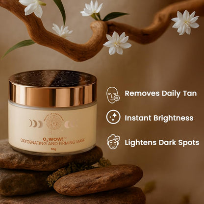 BiE O2WOW Oxygenating & Firming Face Mask | Detan, Pigmentation & Dark Spot Care | Instant Tan Removal | Acai Berry, Ginseng Stem Cells & Vital Oxygen | All Skin Types | 50gm