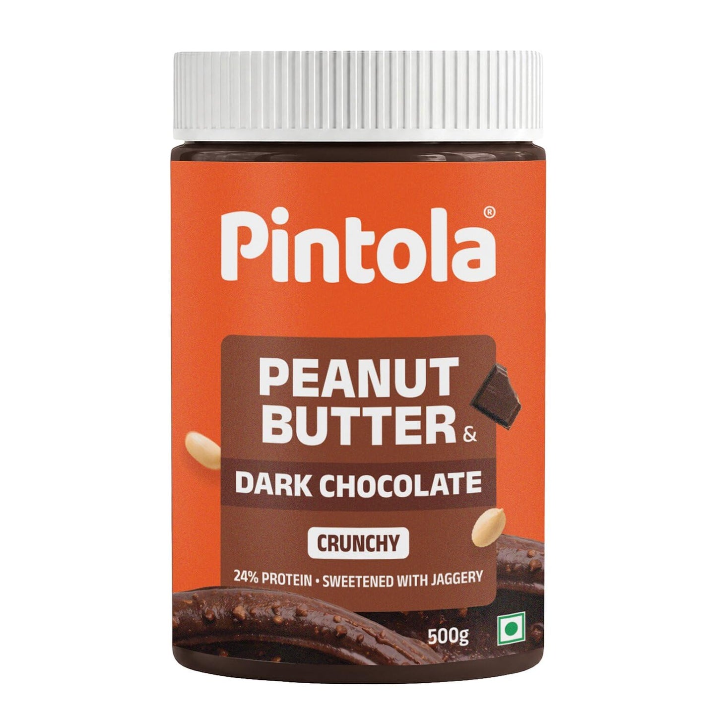 Pintola Peanut Butter Chocolate Flavour Crunchy - 18.6g Protein & 5.2g Dietary Fiber, Made with Premium Roasted Nuts & Cocoa, Gluten Free, Zero Cholesterol & Trans Fat, Vit E & B3, Dark Chocolate