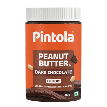 Pintola Peanut Butter Chocolate Flavour Crunchy - 18.6g Protein & 5.2g Dietary Fiber, Made with Premium Roasted Nuts & Cocoa, Gluten Free, Zero Cholesterol & Trans Fat, Vit E & B3, Dark Chocolate