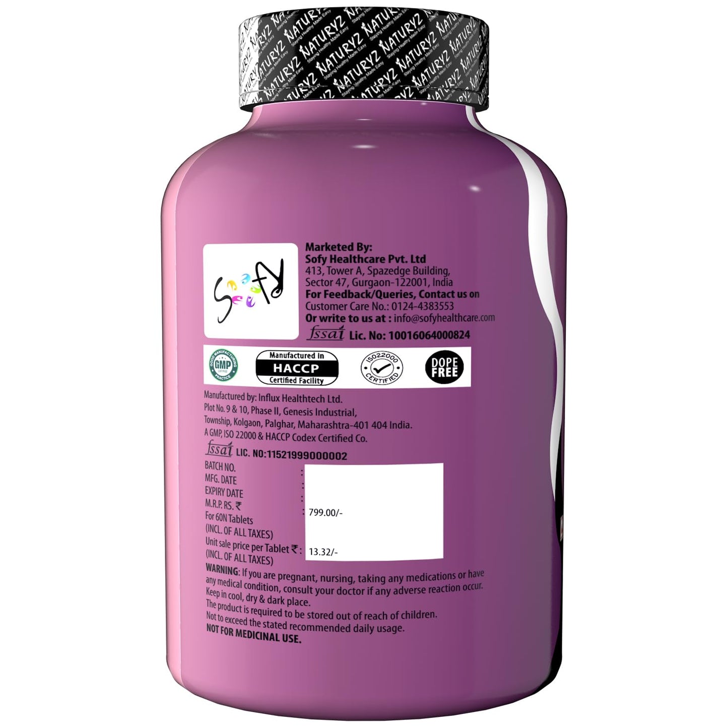 Purple supplement bottle with label on a white background