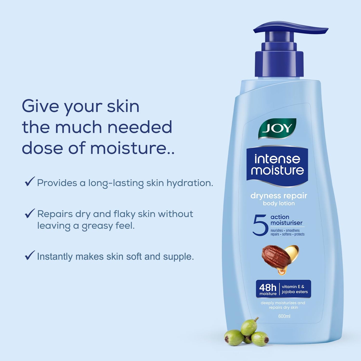 Joy Intense Moisture Winter Body Lotion 600ml | With Shea Butter, Jojoba & Vitamin E | For Normal to Dry Skin | Dryness Repair & 24 Hour Softness | Non Sticky & Non Greasy