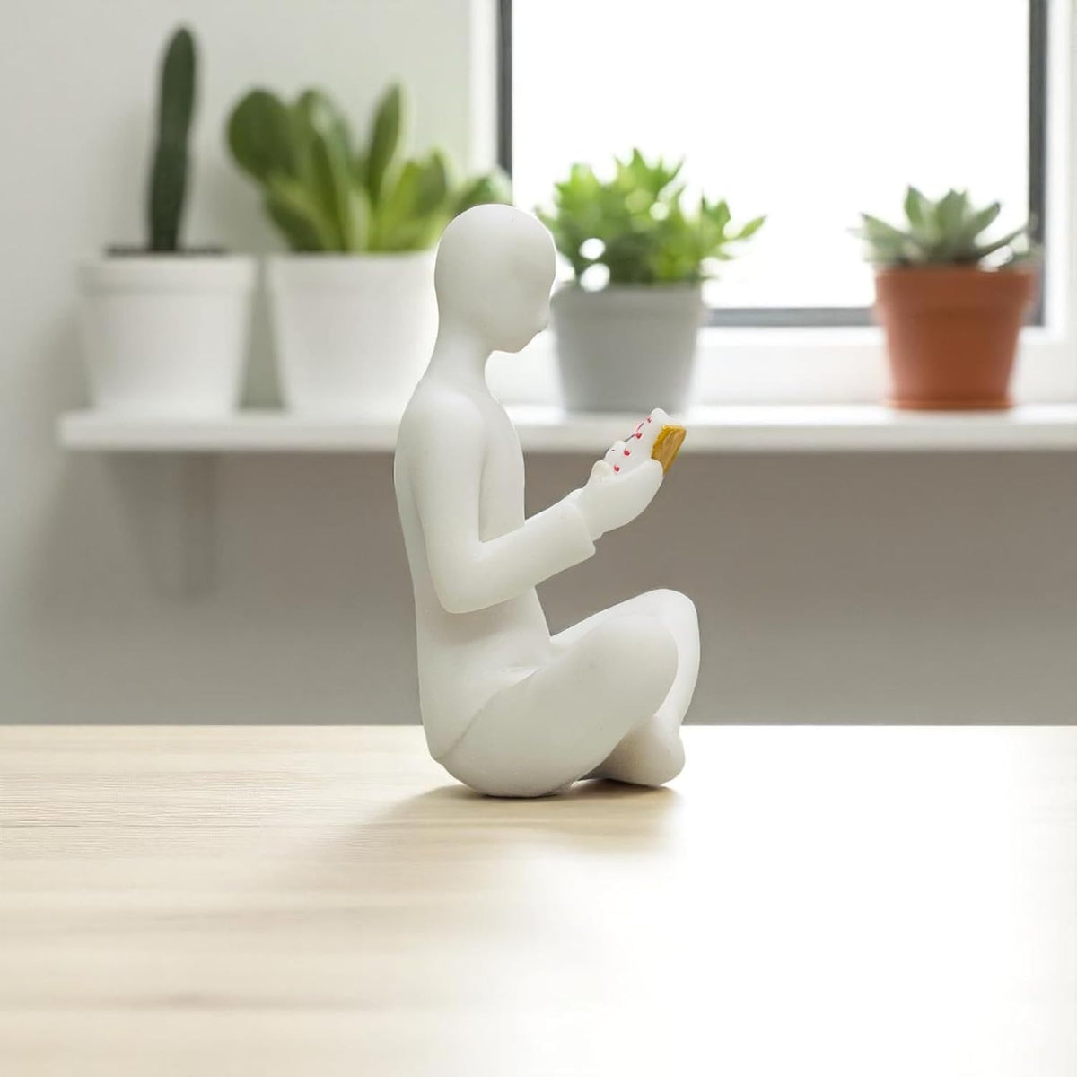 Resin Reading Man Statue (6.5 Inch) | Decorative Sculpture & Figurine for Home Decor | Modern Tabletop Showpiece for Living Room, Bedroom, Office, Gifting, Shelf & Bookshelf | White