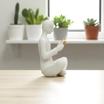 Resin Reading Man Statue (6.5 Inch) | Decorative Sculpture & Figurine for Home Decor | Modern Tabletop Showpiece for Living Room, Bedroom, Office, Gifting, Shelf & Bookshelf | White