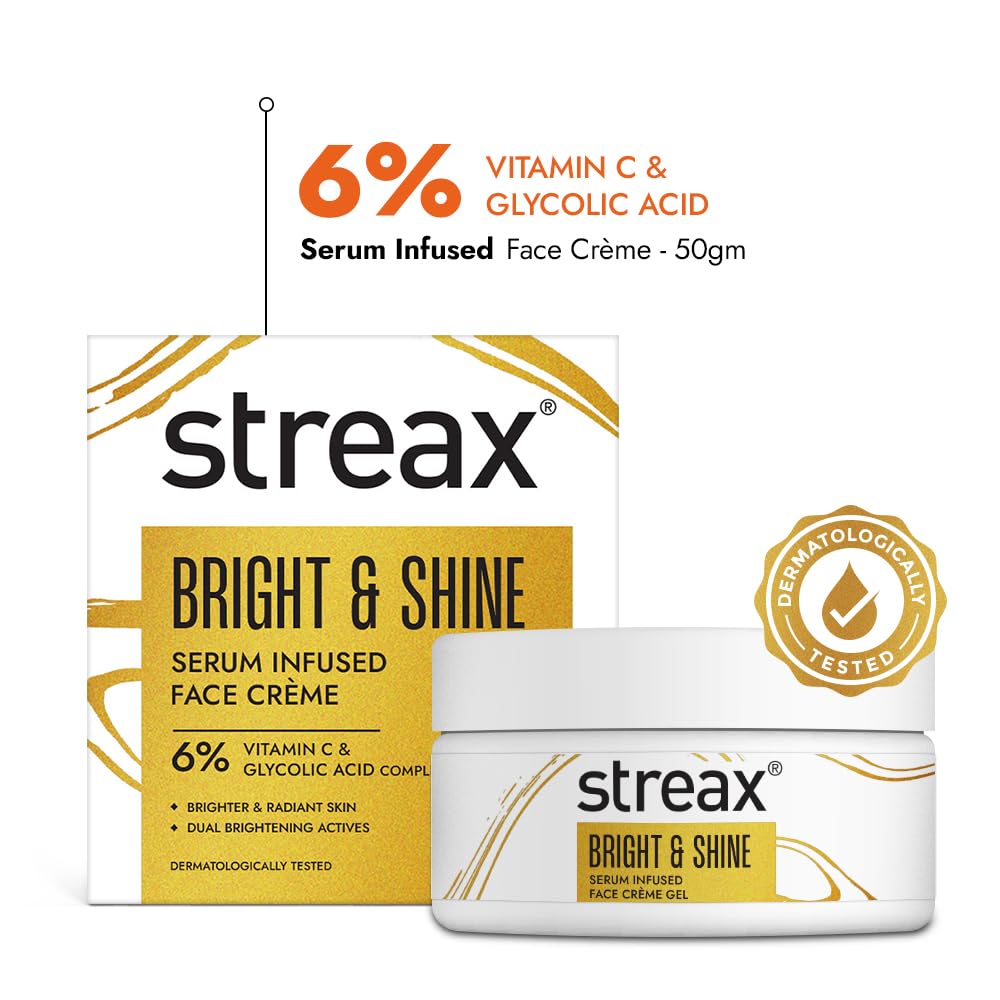 Streax Bright & Shine serum infused face crème with packaging on a white background