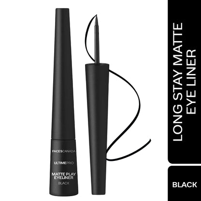 FACES CANADA Ultime Pro Matte Play Eyeliner - Black, 2.5 ml | Quick Dry | Matte Finish | 24 Hr Long Lasting Formula | Precise Felt Tip | Highly Pigmented | Waterproof, Smudgeproof & Sweatproof