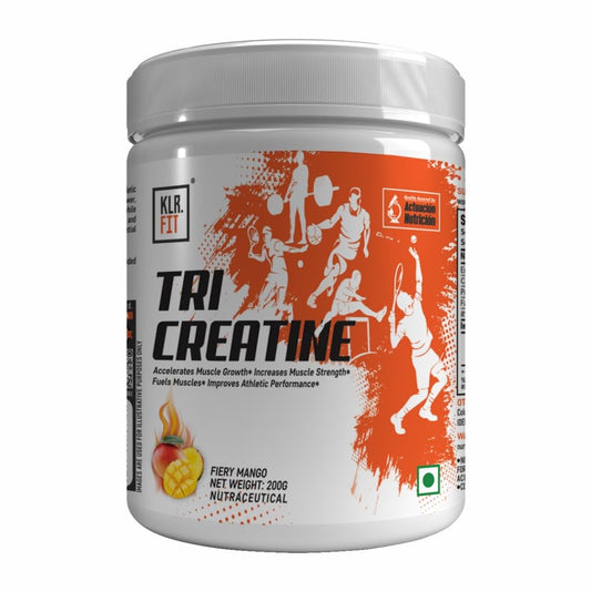 Tri Creatine Powder I Muscle Growth Supplement I 200 Gm I 40 Servings I Boosts Athletic Performance I Fiery Mango Flavour