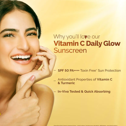 Mamaearth Vitamin C Daily Glow Sunscreen with Vitamin C & Turmeric for Toxin free Sun Protection - 125g | SPF 50 & PA++++ | Vitamin C for Glow | Turmeric Detans | In-Vivo Tested | Natural Goodness | Quick Absorbing