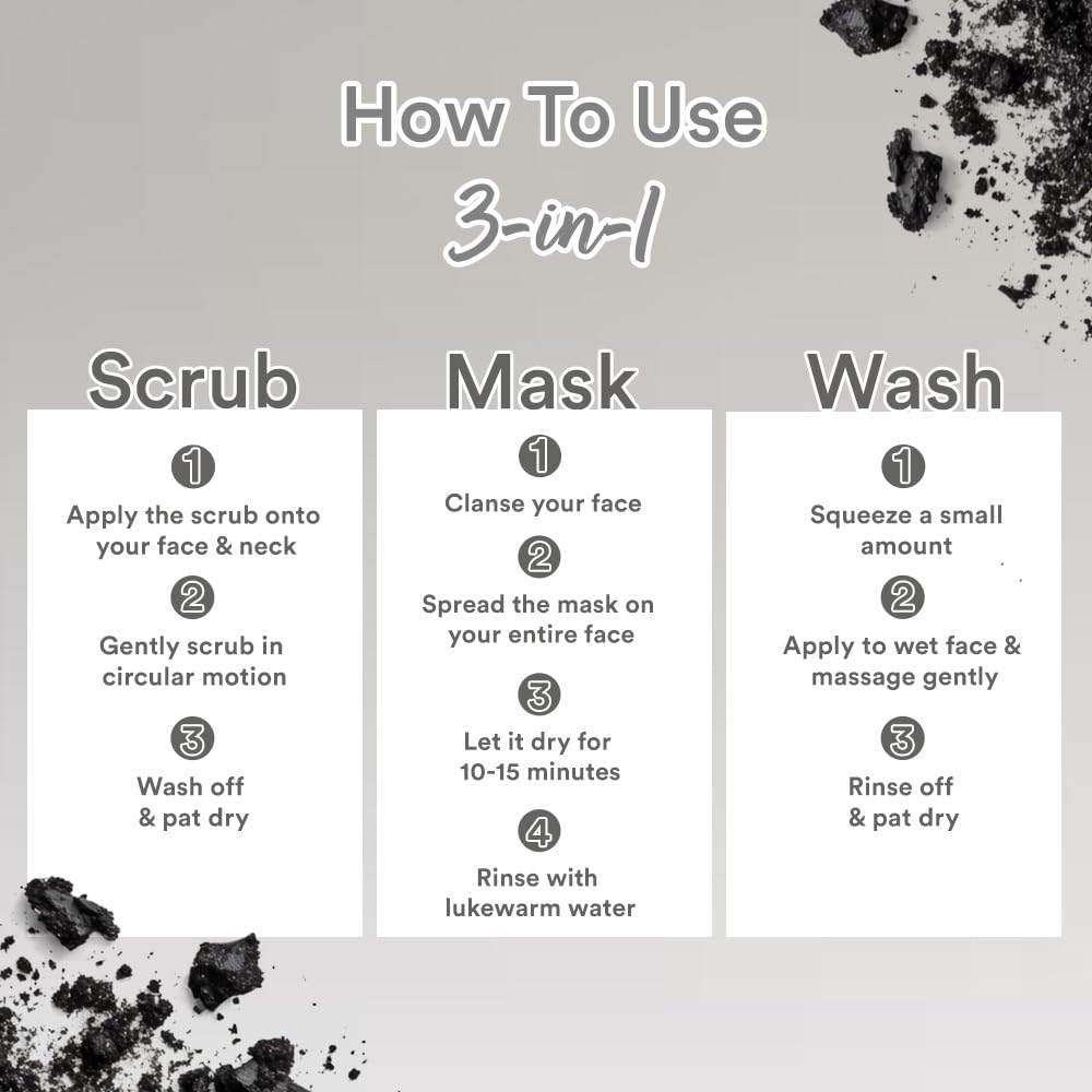 Lacto Calamine 3-in-1 Charcoal Face Scrub-Mask-Wash for Pollution Defence | 100 ml x 1 | Multi-action Encapsulated Charcoal Face Wash, Face Scrub, Face Mask with Kaolin Clay, Tea Tree Oil & Vitamin E