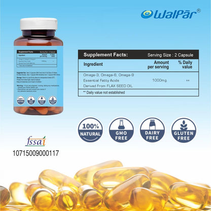 Walpar Cold Pressed Organic Flaxseed Oil 1000mg Omega 3, 6, 9-90 Capsules (Pack of 1)