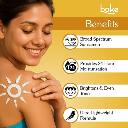 BAKE Everyday Brightening SPF 70 PA++++ Body Sunscreen Lotion | De-Tan Body Lotion | 1% Kojic Acid, Alpha Arbutin | Broad Spectrum UVA & UVB Protection | For Tan Removal, Sun Protection - 200ml