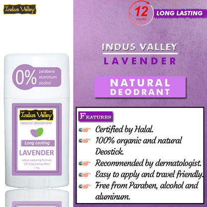 INDUS VALLEY Lavender Deodorant Stick for Unisex, 50g