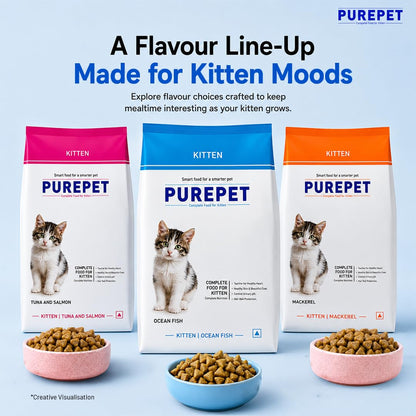 Purepet Kitten Dry Cat Food 1.2kg | Ocean Fish Flavour | Supports Active Behaviour | Hairball Control | Urinary Tract Health | Nutrient-Rich with Essential Minerals