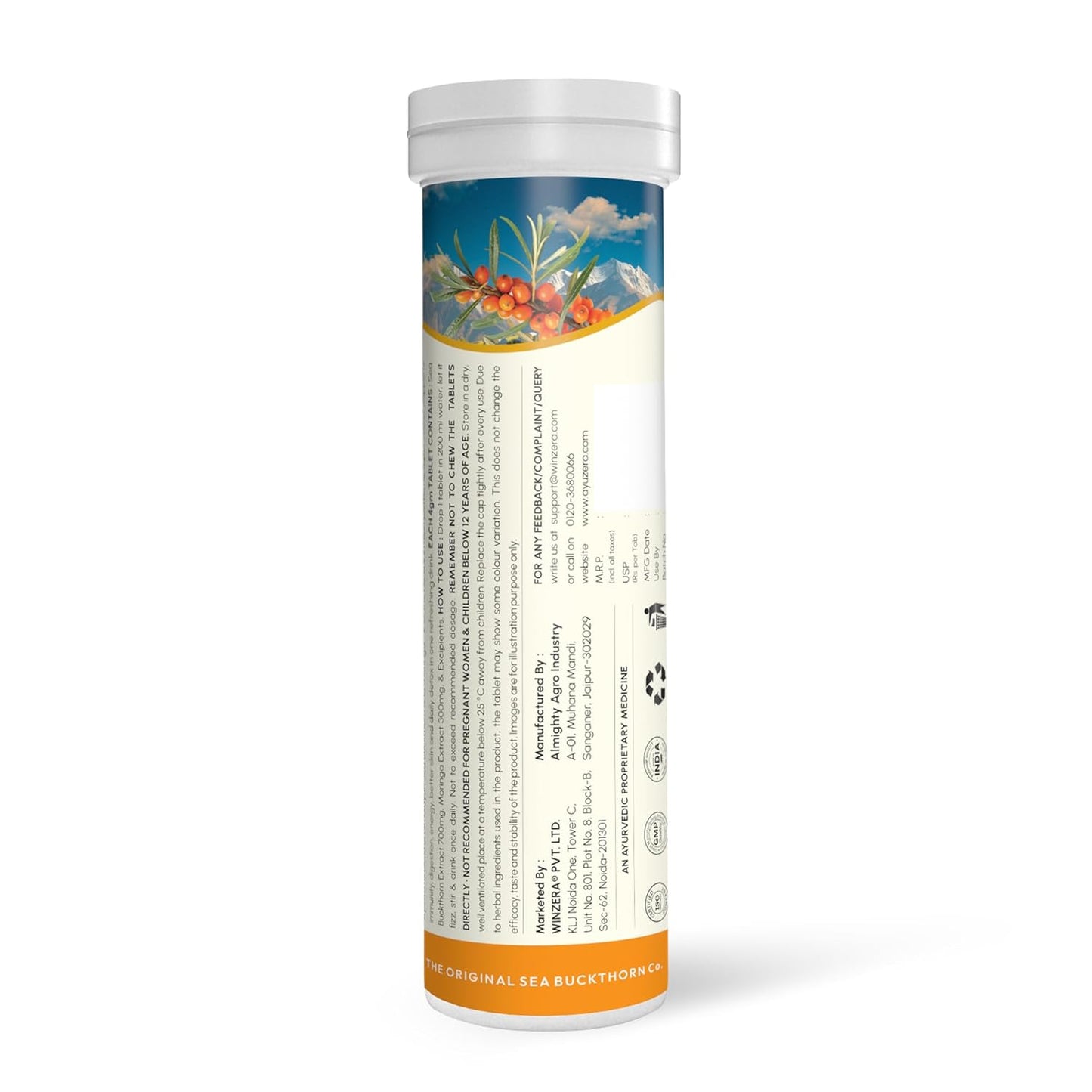 Wellwith Seabuckthorn + Moringa Effervescent Tablets | Immunity & Antioxidant Support | Natural Vitamin C & Iron | Vegan, Sugar-Free, Refreshing Orange Flavour | 15 Tablets (Pack of 1)